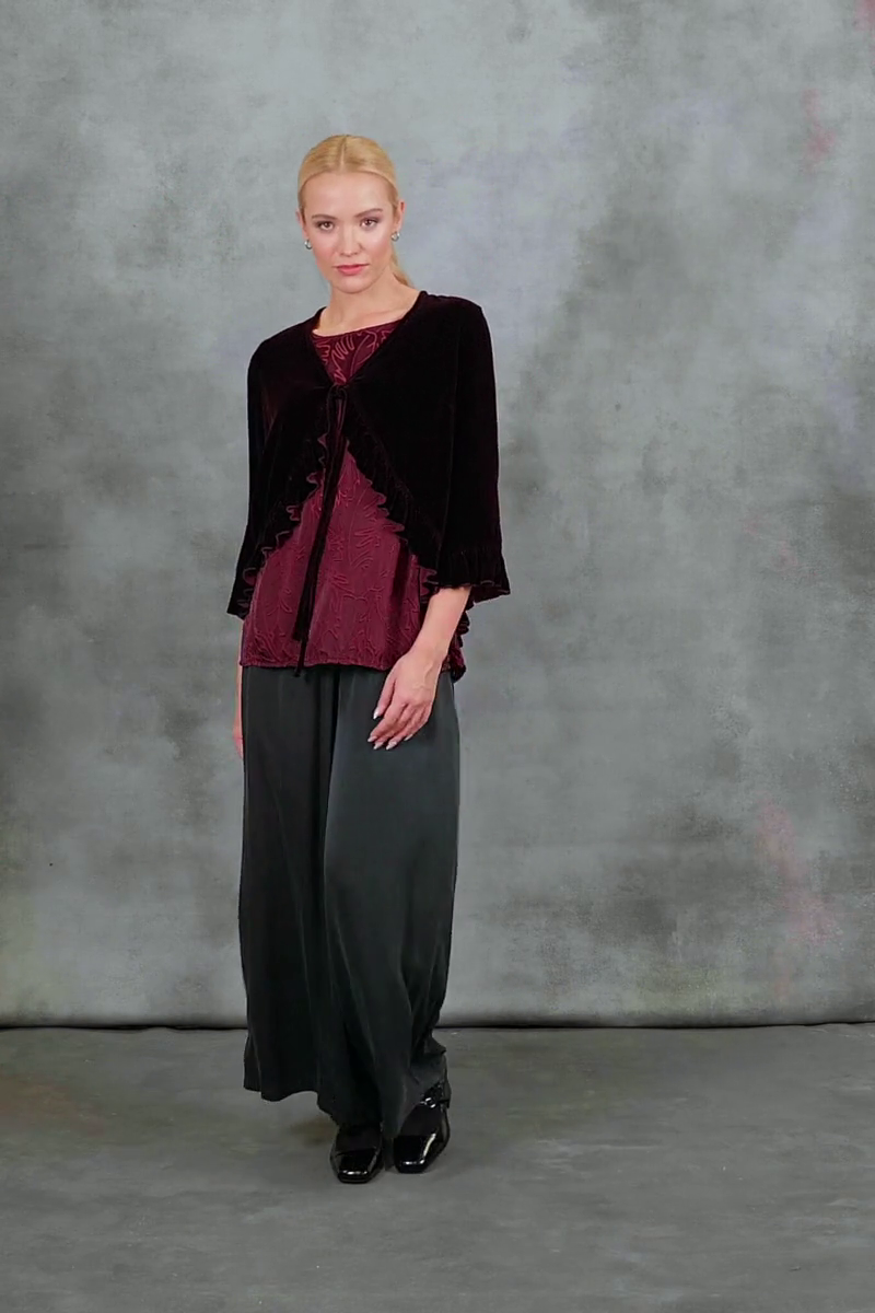 Devoré Feather Merlot Silk Blouse 7