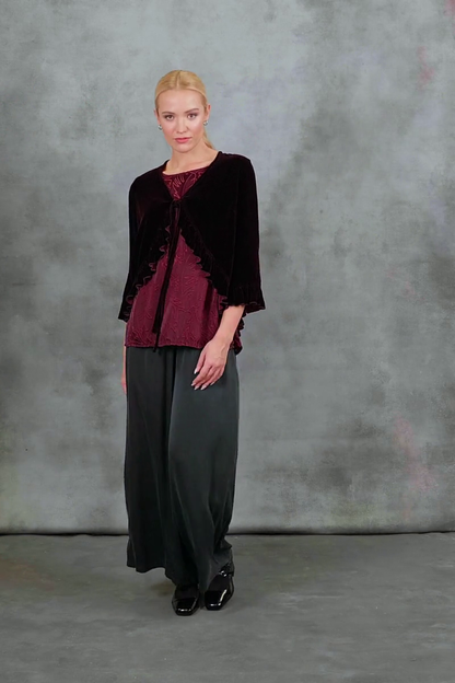 Devoré Feather Merlot Silk Blouse 7