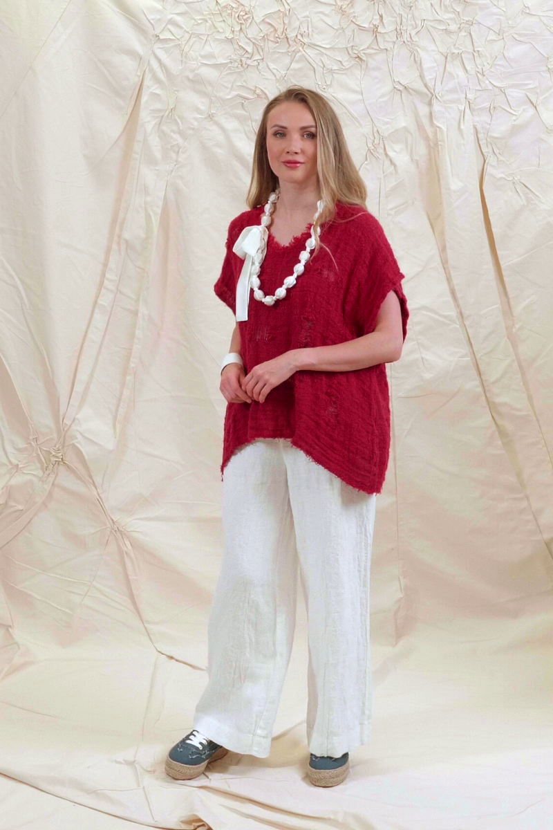 Distressed Raspberry Handwoven Linen Blouse – grizas.com