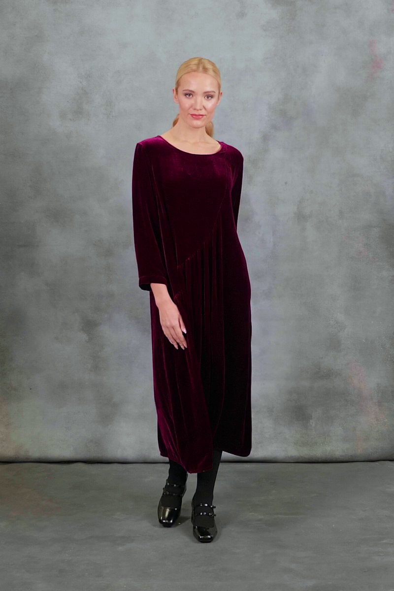 Draped Magenta Silk Velvet Dress