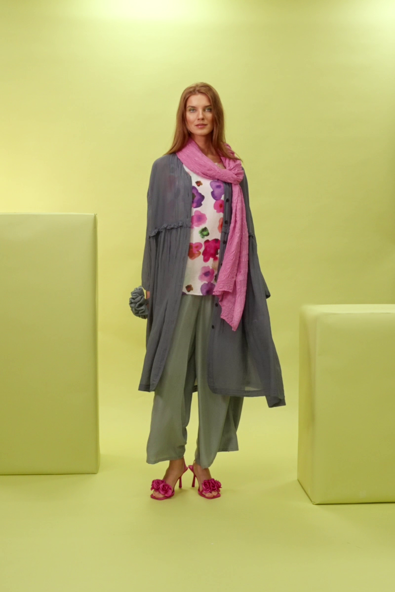 Flowy Buttoned Graphite Silk Cotton Jacket 8