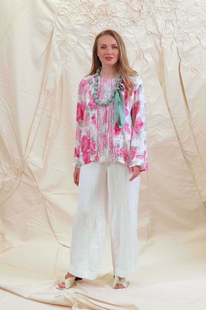 Frill Peony Blossom Gauze Linen Blouse 7