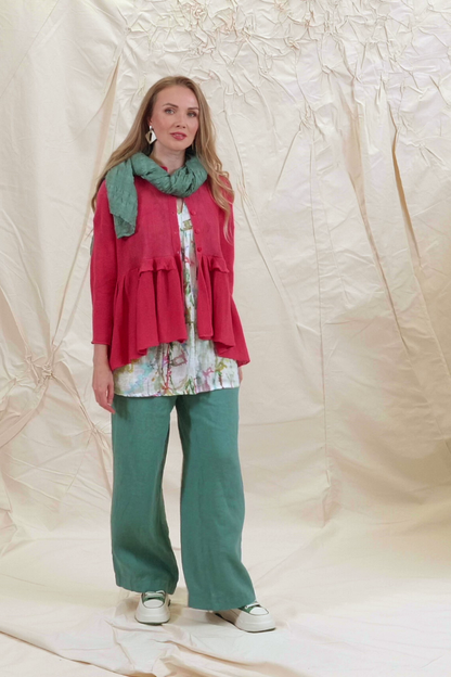 Frilled Hem Raspberry Linen Cardigan 7