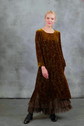 Golden Olive Devoré Feather Silk Velvet Dress 7