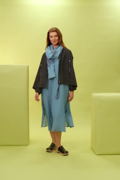 Half Sleeves Floaty Denim Silk Cotton Dress 8