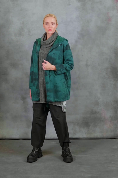 Hooded Emerald Marble Cotton Jacket