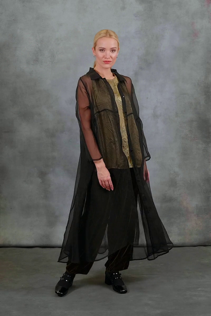 Long Black Silk Chiffon Jacket