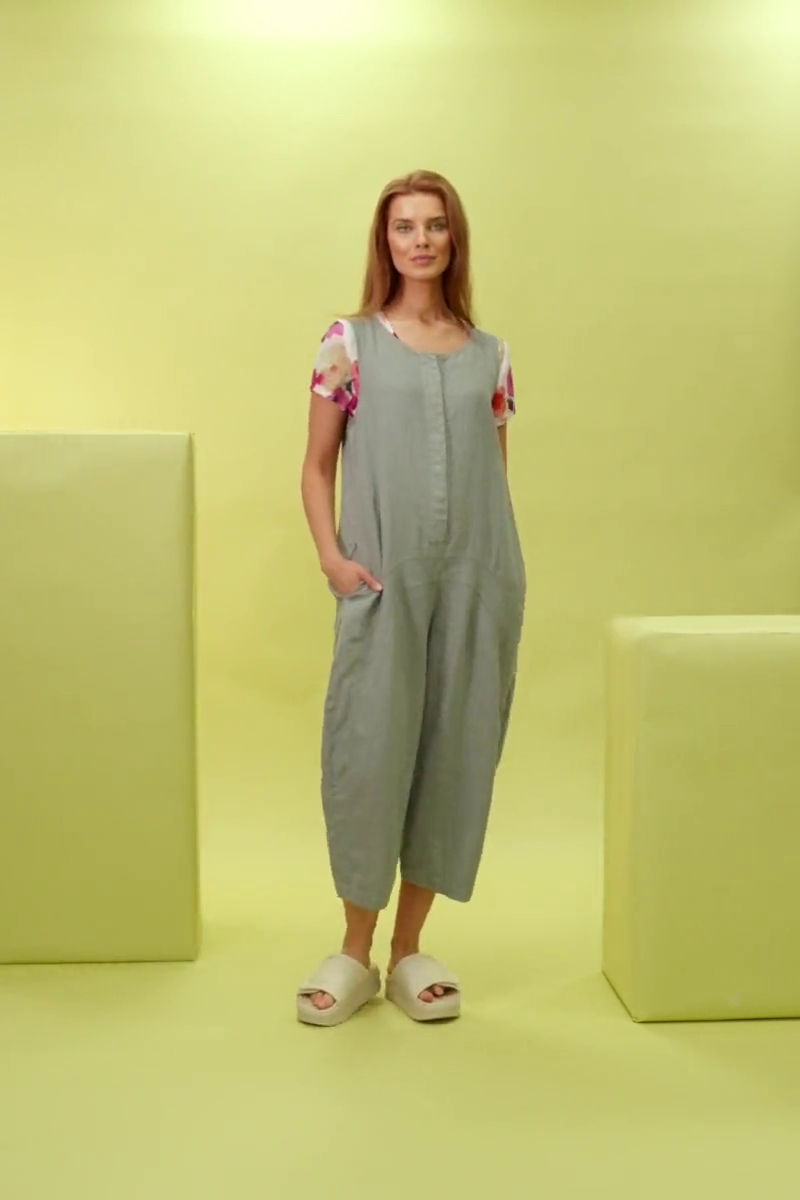 Loose Back Pockets Sage Linen Jumpsuit 7
