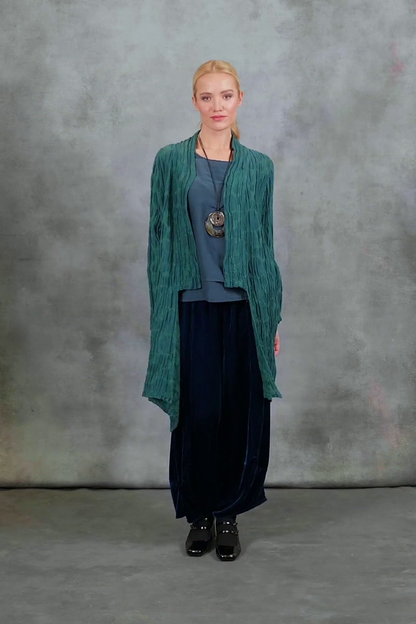 Open Emerald Circle Silk Linen Jacket 8