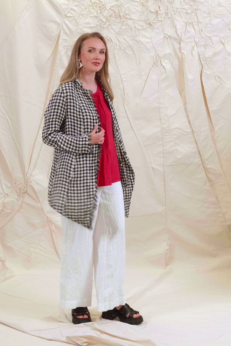 Pin-Tucked Raspberry Linen Blouse 7