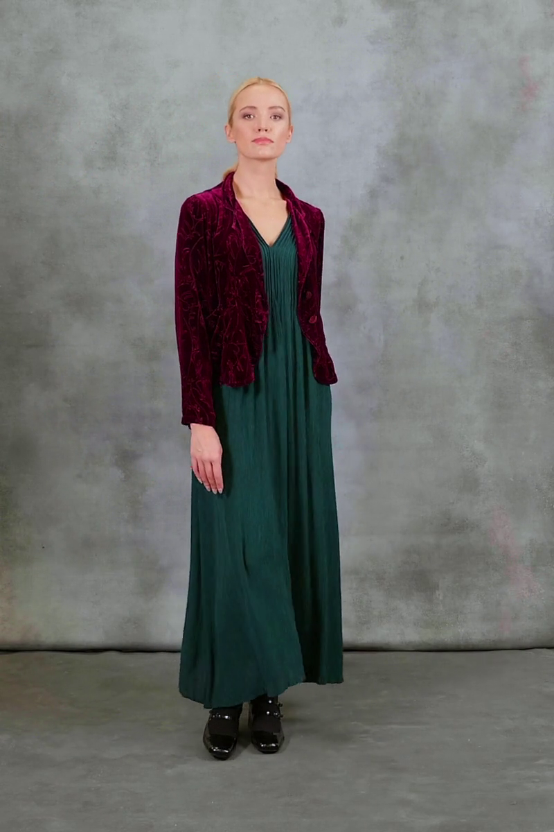 Romantic Emerald Silk Viscose Dress