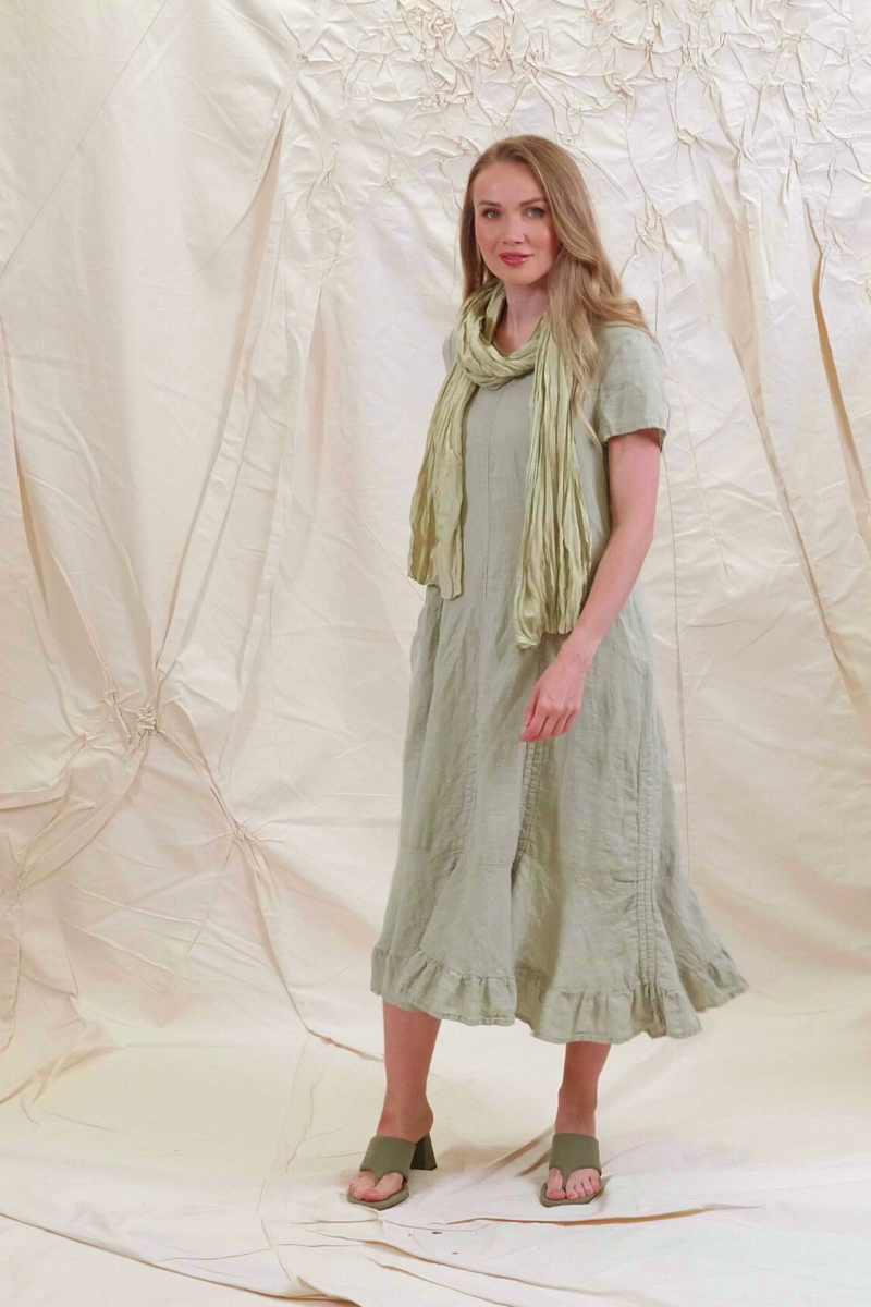 Ruched Laurel Green Linen Dress 7