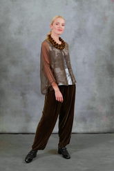 Cropped Taper Golden Sage Silk Velvet Trousers 8