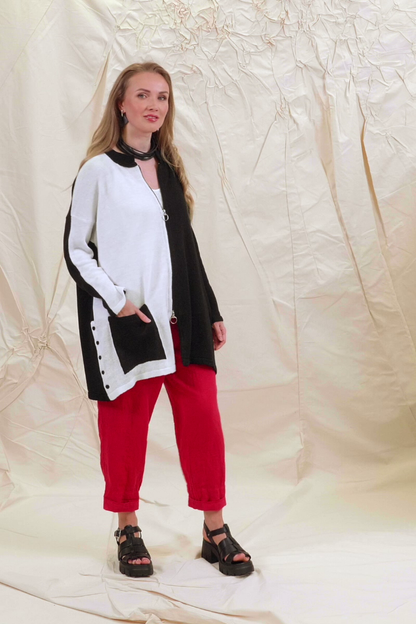 Two-Tone Black &amp; White Linen Cardigan 7