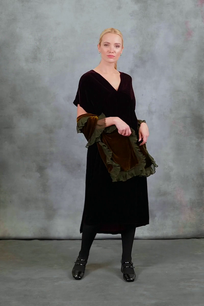 V-Neck Merlot Silk Velvet Dress 7