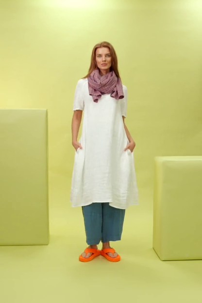 White Textured Linen Dress 8