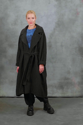 Wide Collar Black Quilted Silk Coat 8