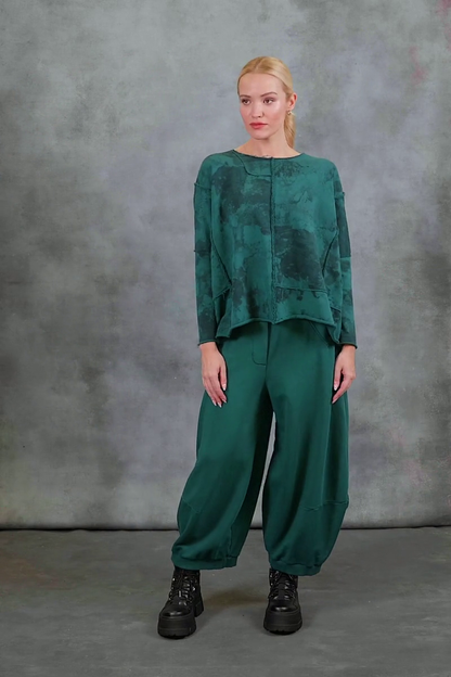 Wide Emerald Cotton Trousers