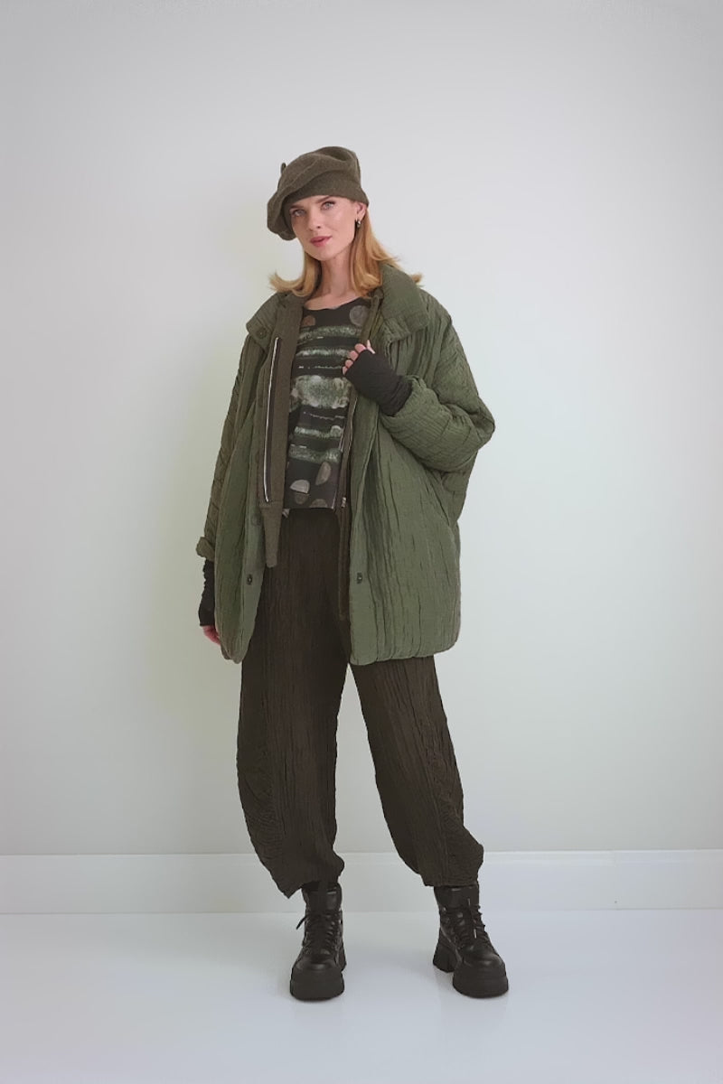 Loose Crinkled Forest Mist Silk Linen Coat 7