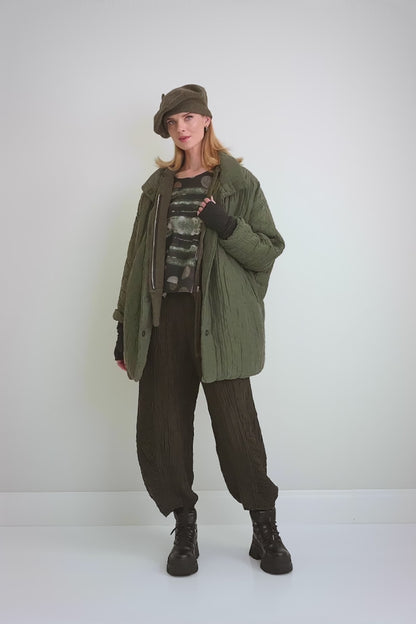 Loose Crinkled Forest Mist Silk Linen Coat 7