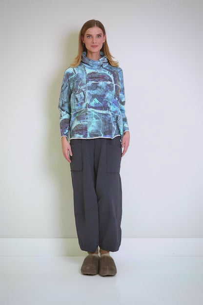 Large Pockets Slate Blue Cotton Trousers 7