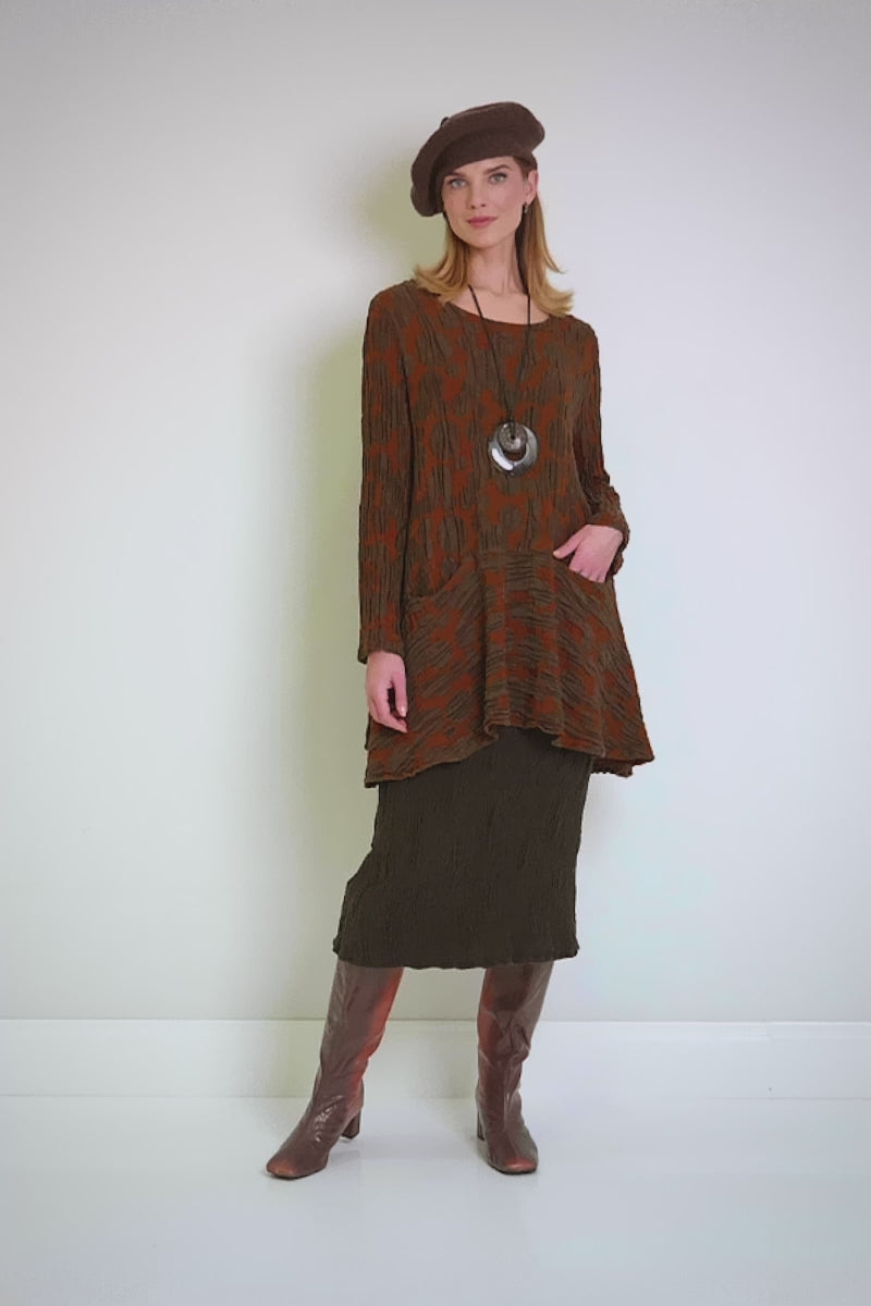 Forest Brown Textured Silk Linen Pencil Skirt 7