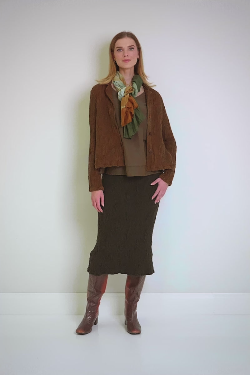 Short Aged Copper Textured Silk Linen Jacket 8