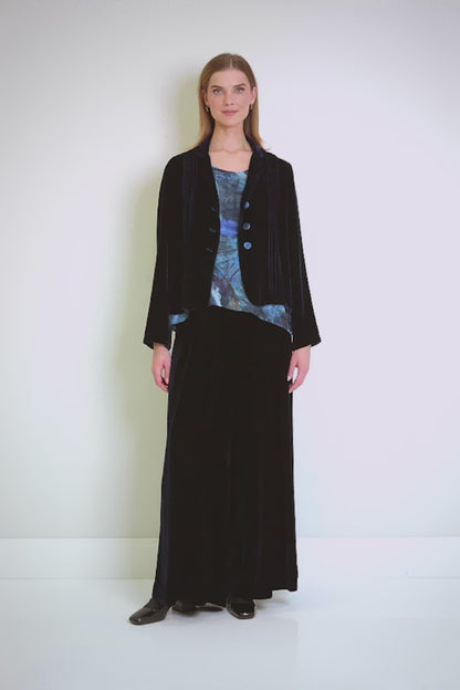 Wide Long Royal Blue Silk Velvet Trousers 6