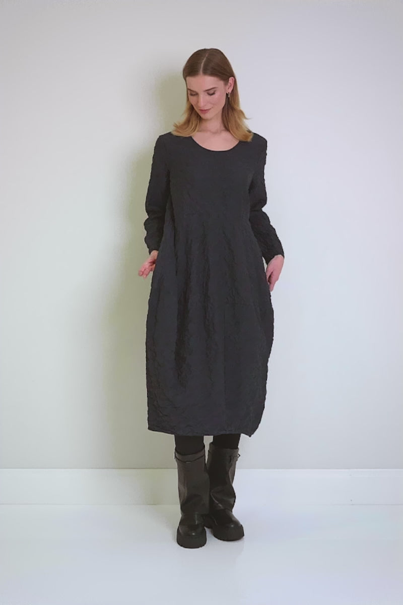 Balloon Graphite Blue Pleated Silk Bamboo Dress 7