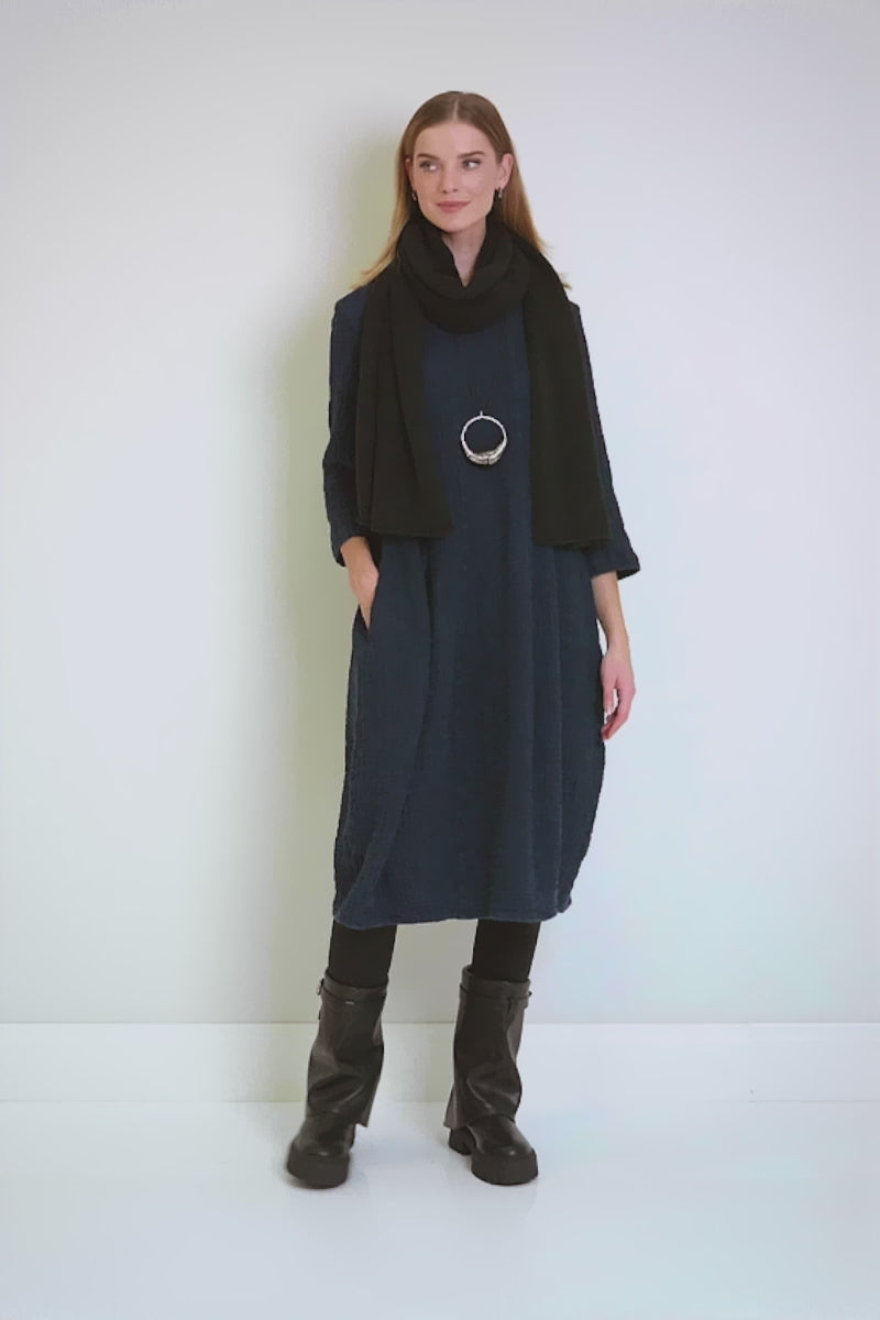 Balloon Royal Blue Textured Linen Dress 8