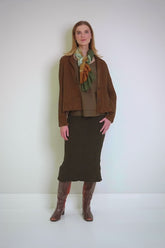 V-Neck Layered Aged Copper Silk Cotton Blouse 7