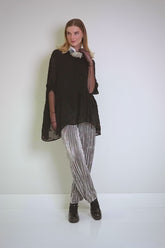 Flared Dotty Black Silk Cotton Blouse 7