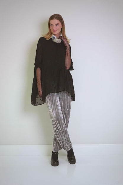 Flared Dotty Black Silk Cotton Blouse 7