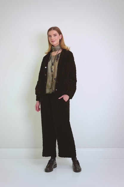 Aged Copper Pleated Silk Velvet Jacket 7