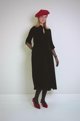 Keyhole Neck Slate Blue Silk Velvet Dress 7