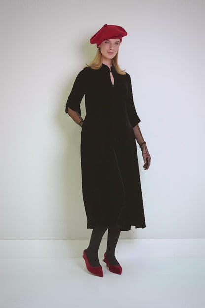 Keyhole Neck Slate Blue Silk Velvet Dress 7