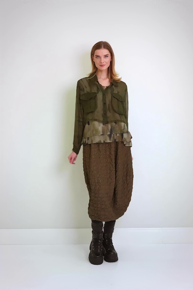 V-Neck Layered Terra Silk Cotton Blouse 8