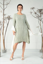 Asymmetrical Crinkled Pistachio Silk Dress 6