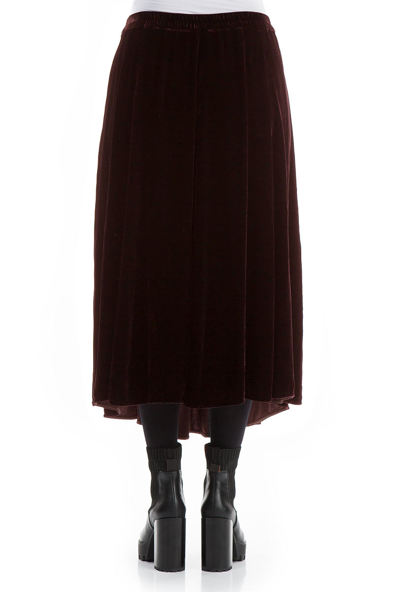 A-line Wine Silk Velvet Skirt