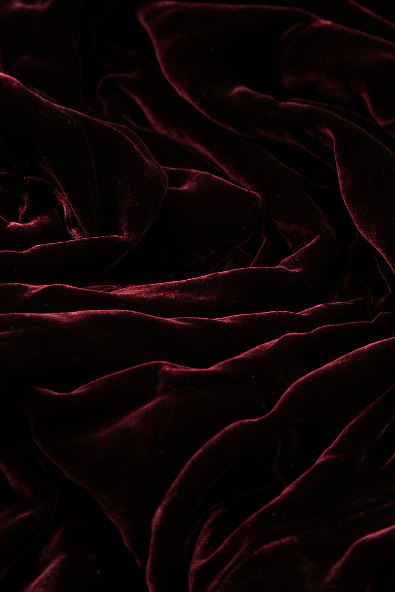 A-line Wine Silk Velvet Skirt