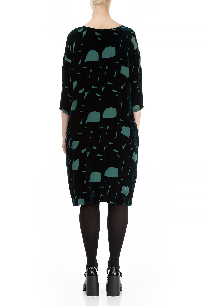 Abstract Devoré  Pine Green Silk Velvet Dress