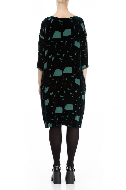 Abstract Devoré  Pine Green Silk Velvet Dress