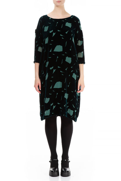 Abstract Devoré  Pine Green Silk Velvet Dress