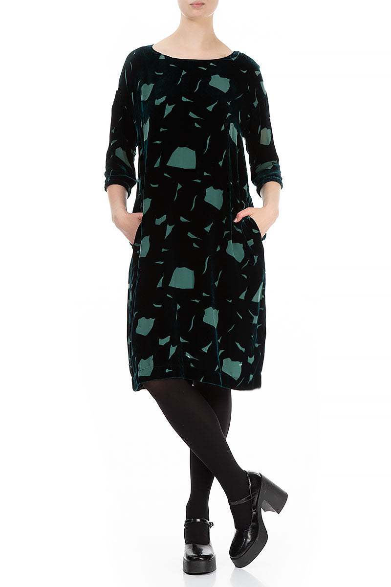 Abstract Devoré  Pine Green Silk Velvet Dress