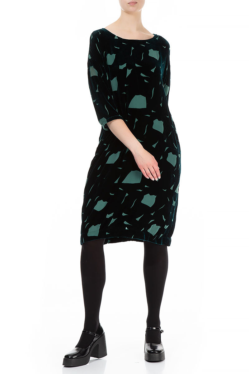 Abstract Devoré  Pine Green Silk Velvet Dress