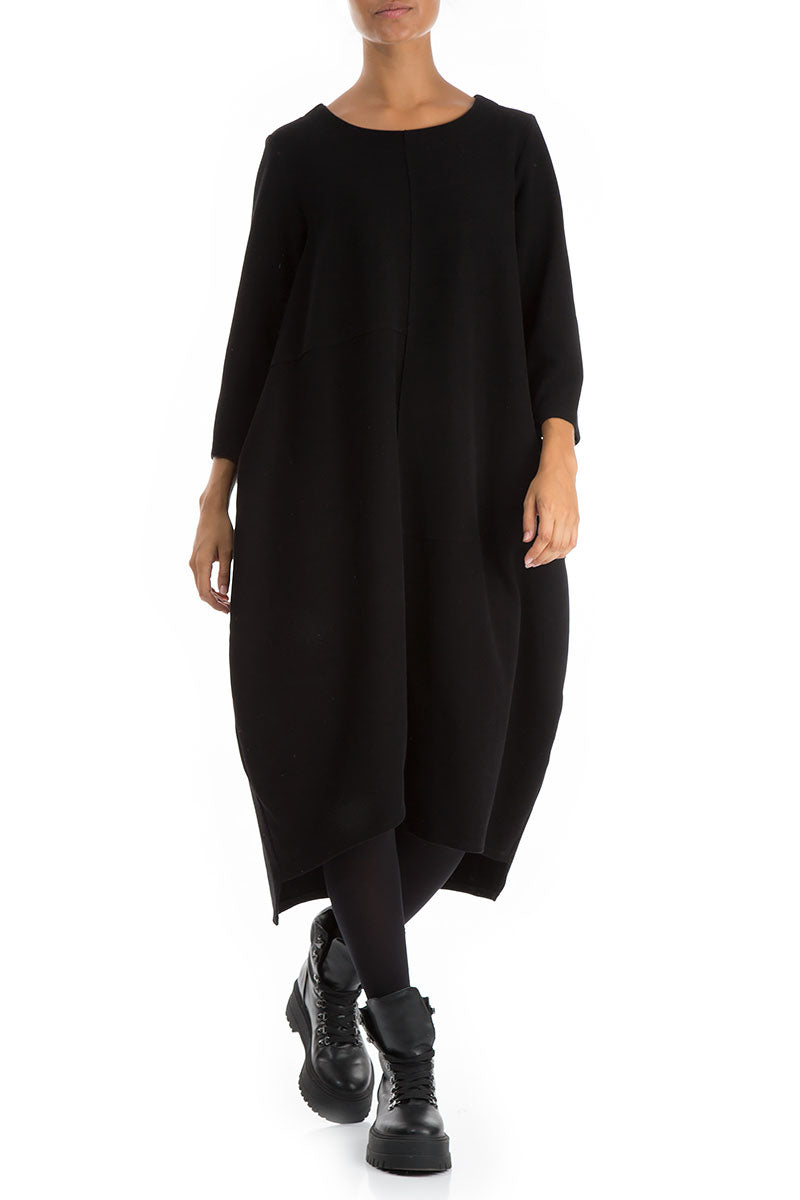 Asymmetrical Black Jersey Cotton Dress