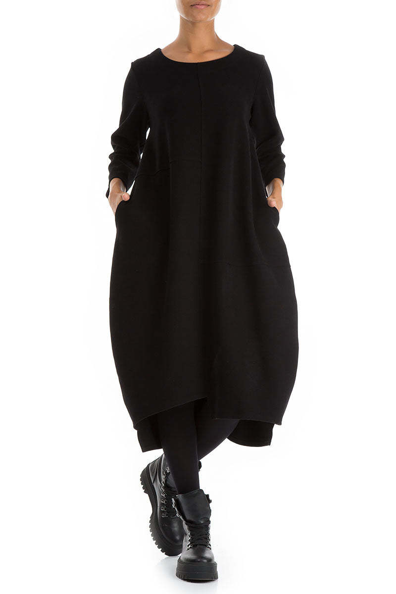 Asymmetrical Black Jersey Cotton Dress