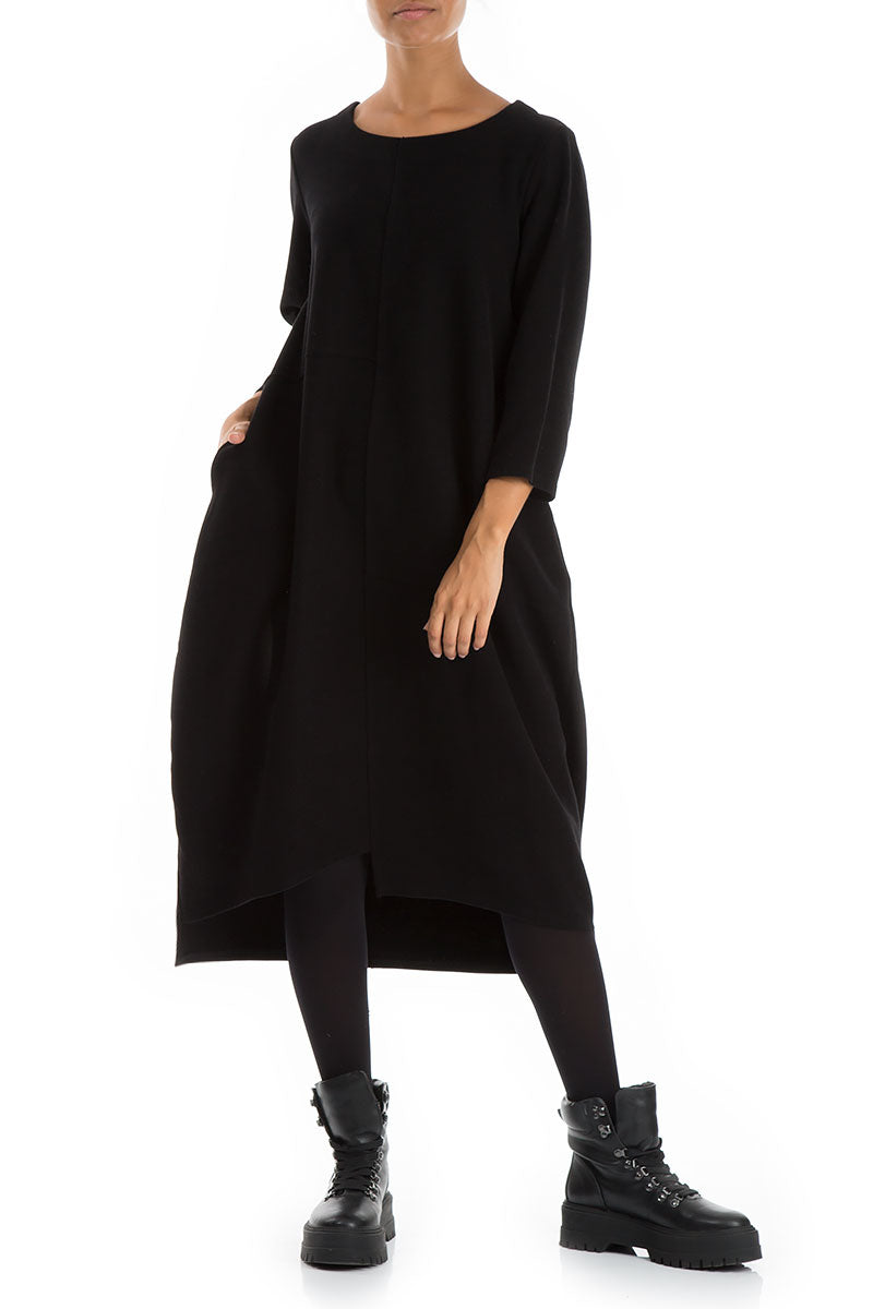 Asymmetrical Black Jersey Cotton Dress