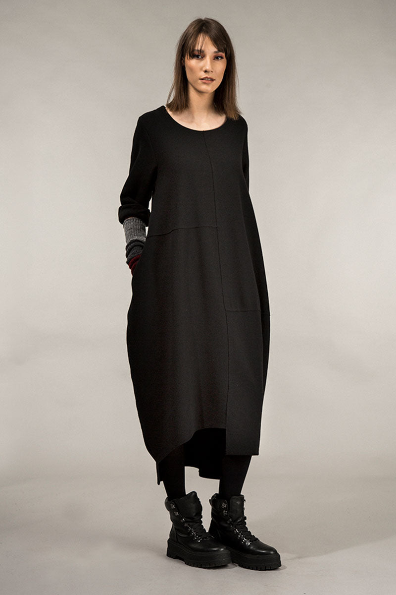 Asymmetrical Black Jersey Cotton Dress