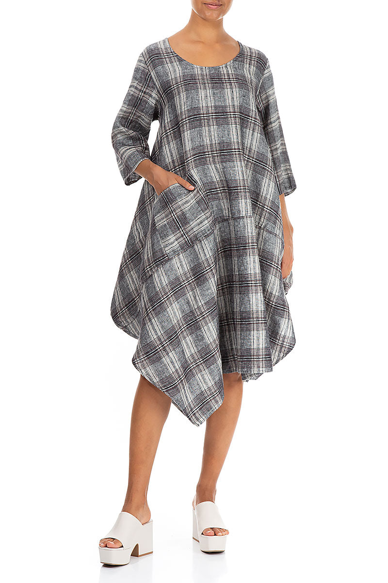 Asymmetric Checkered Pure Linen Tunic